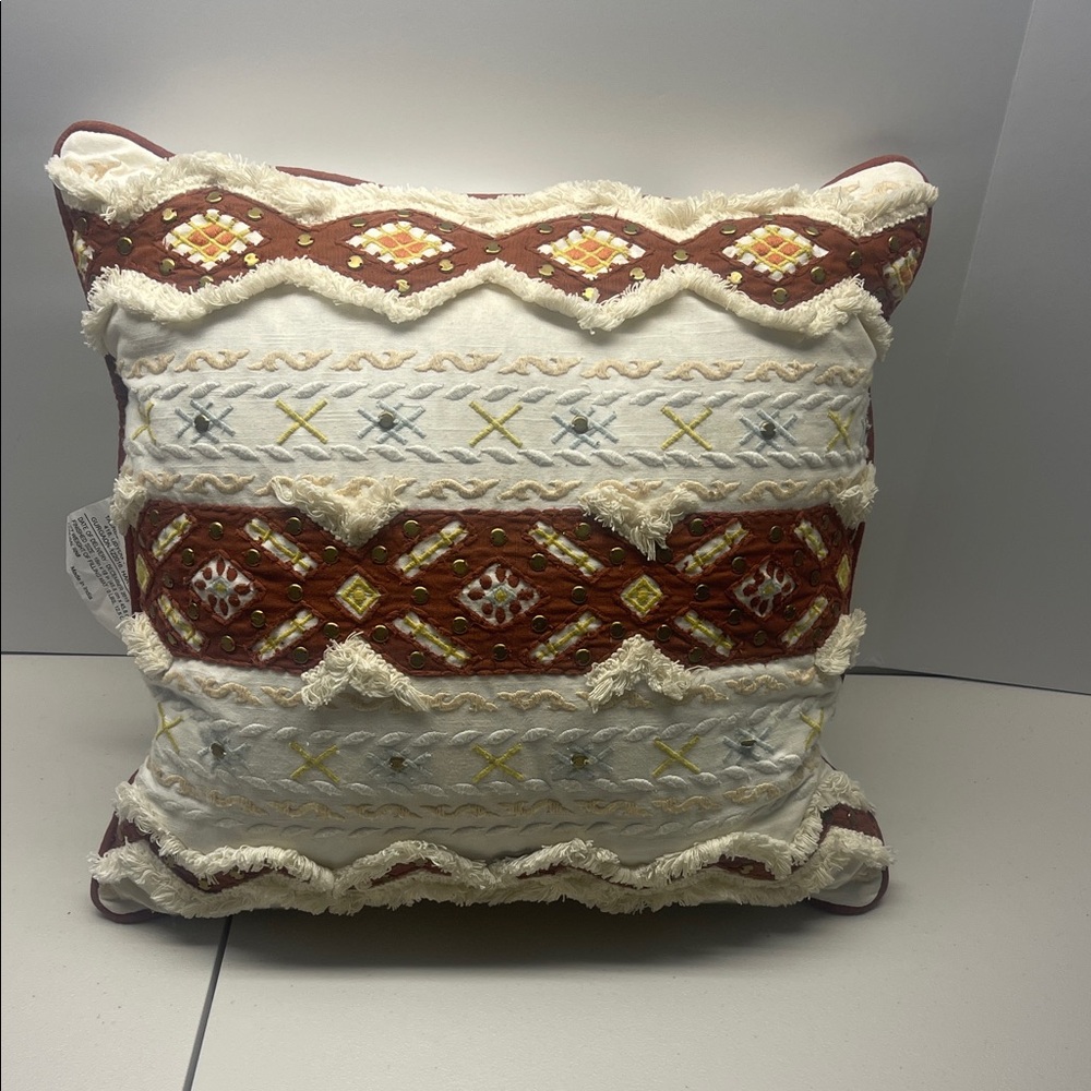 Nate Berkus Embroidered Pillow - Cream and Brown
